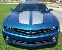 New Black Bowtie. 2010 Aqua Blue Metallic Camaro V6 6-Speed Manual 1LT/RS, Black Interior; Silver Stripes.