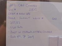 Back of litho - summary of order/build