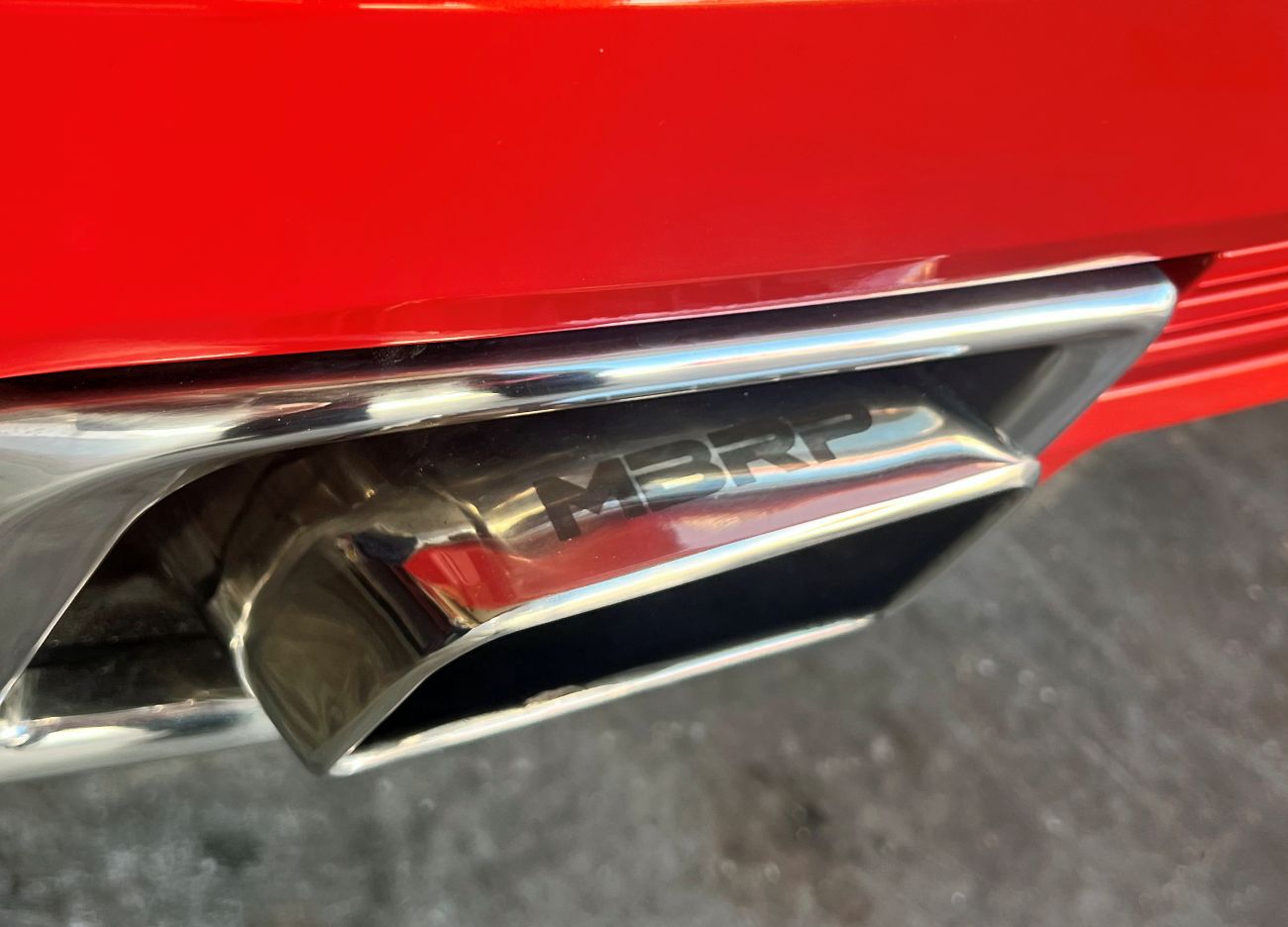 MBRP Stainless exhaust tip up close.