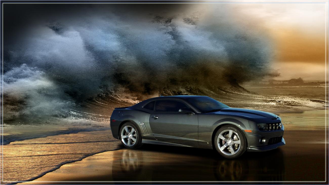 My car with big wave